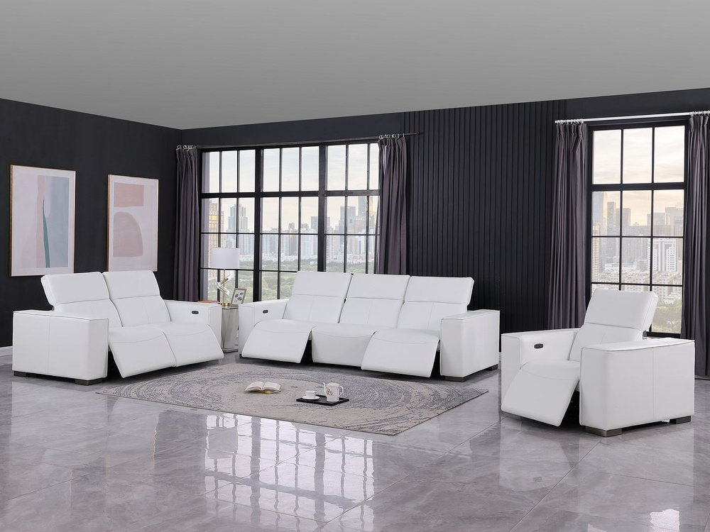 Two Piece White Genuine Leather Five Person Seating Set