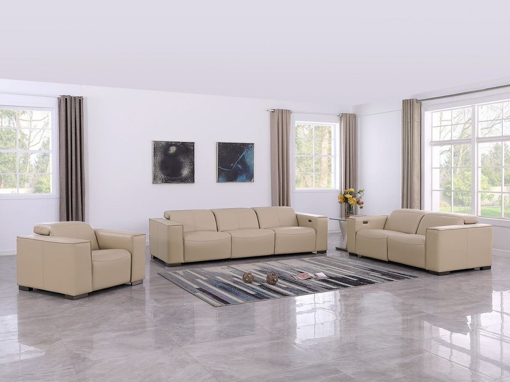 Two Piece Beige Genuine Leather Five Person Seating Set