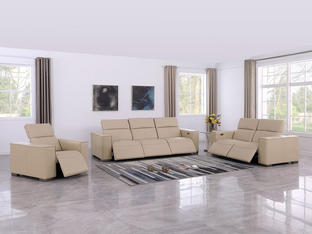 Two Piece Beige Genuine Leather Five Person Seating Set