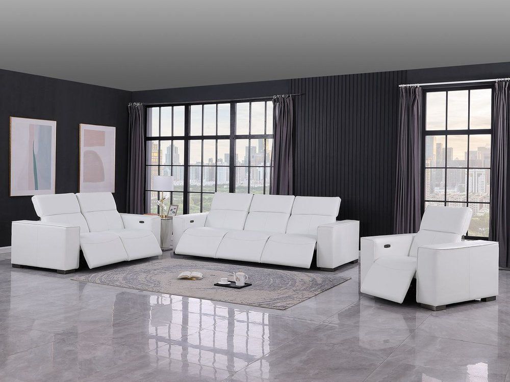 Two Piece White Genuine Leather Five Person Seating Set