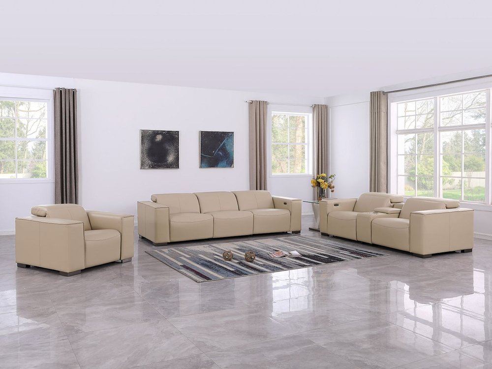 Two Piece Beige Genuine Leather Five Person Seating Set
