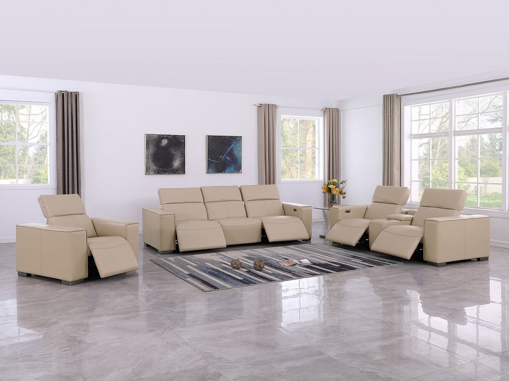 Two Piece Beige Genuine Leather Five Person Seating Set