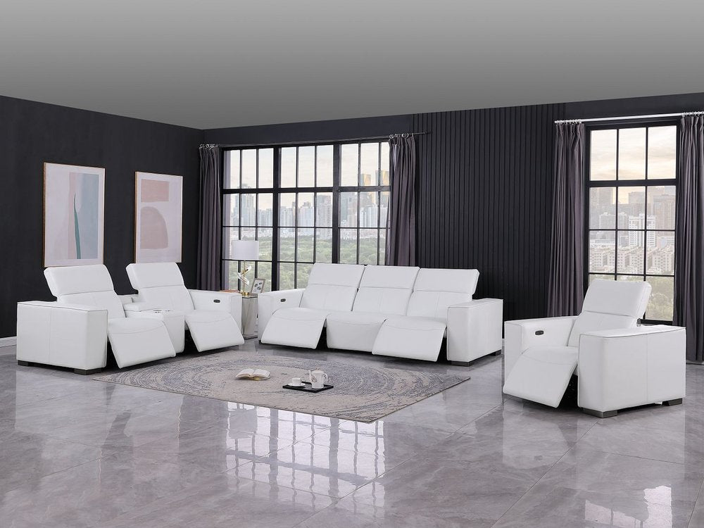 Two Piece White Genuine Leather Five Person Seating Set