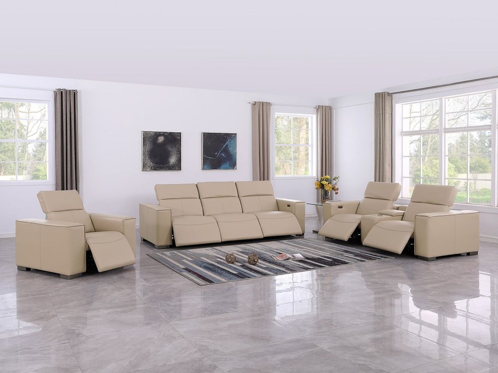 Two Piece Beige Genuine Leather Five Person Seating Set