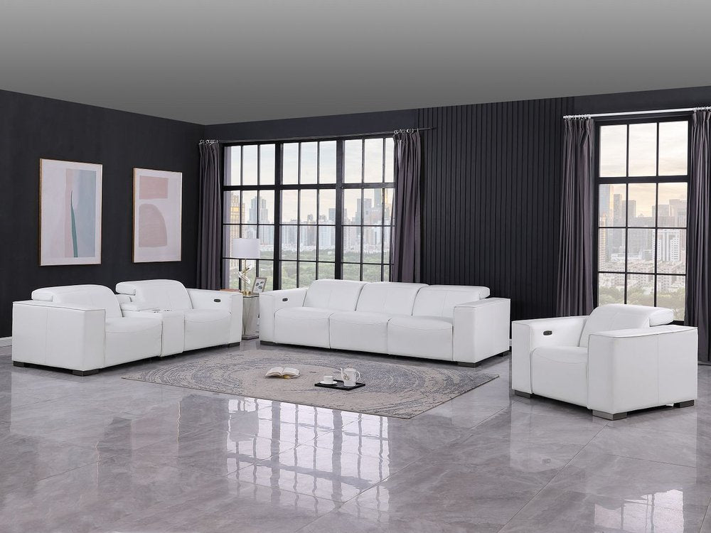 Two Piece White Genuine Leather Five Person Seating Set
