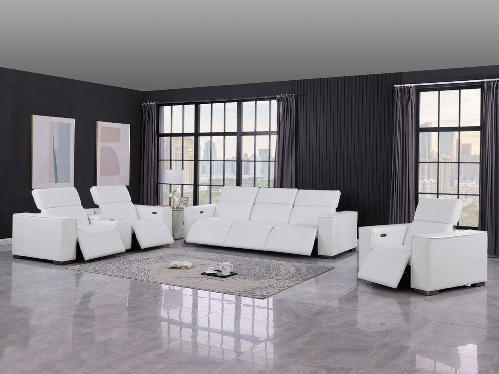 Two Piece White Genuine Leather Five Person Seating Set