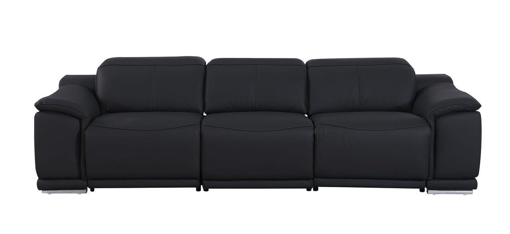 Two Piece Black Genuine Leather Five Person Seating Set