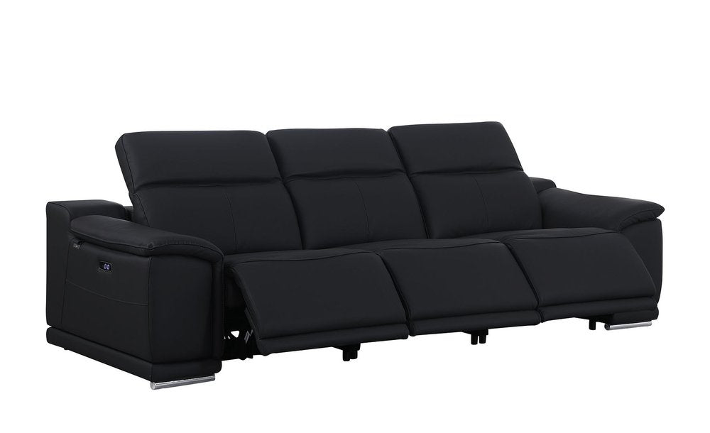 Two Piece Black Genuine Leather Five Person Seating Set