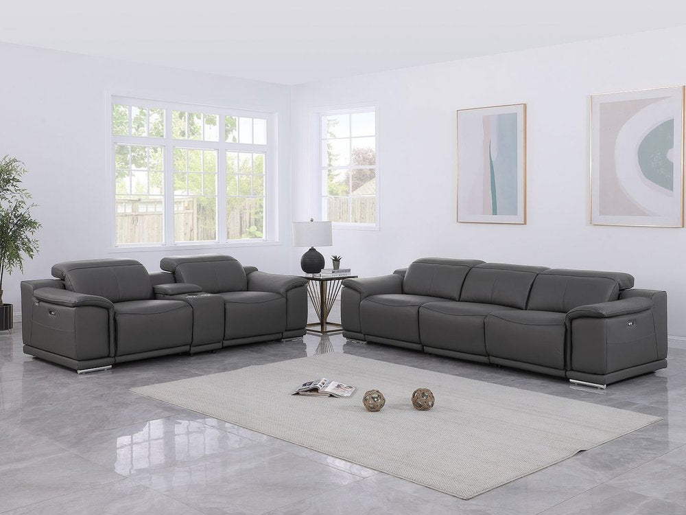 Two Piece Dark Gray Genuine Leather Five Person Seating Set