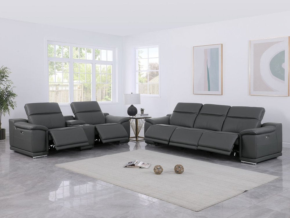 Two Piece Dark Gray Genuine Leather Five Person Seating Set