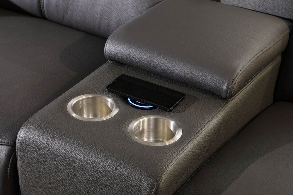 Two Piece Dark Gray Genuine Leather Five Person Seating Set