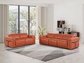 Two Piece Camel Italian Leather Five Person Seating Set