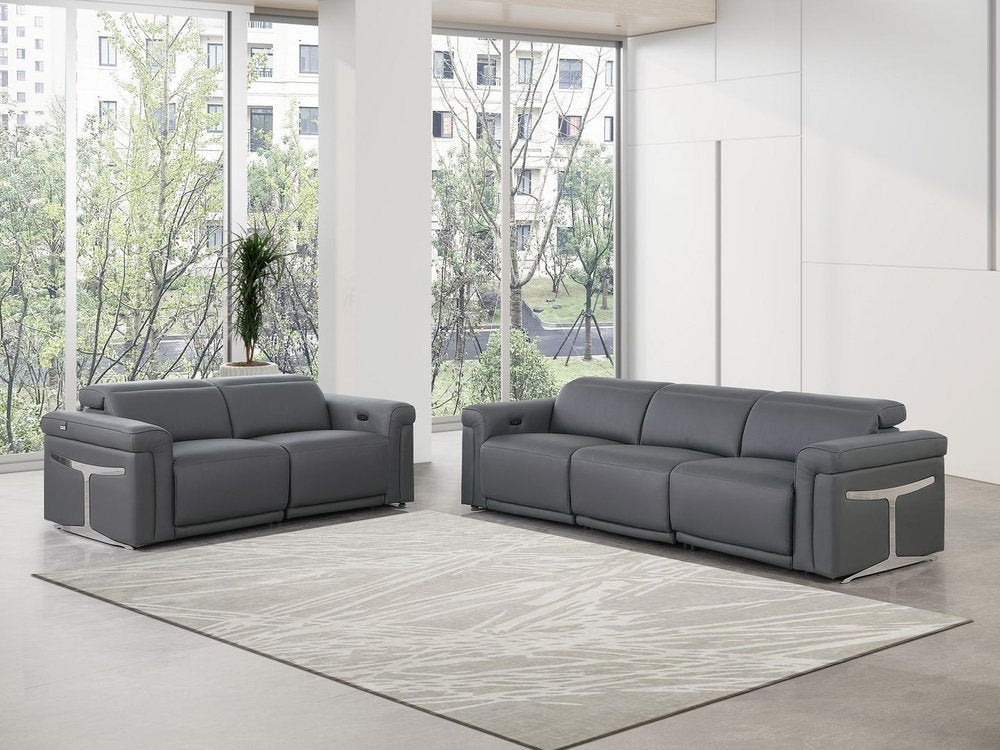 Two Piece Dark Gray Italian Leather Five Person Seating Set
