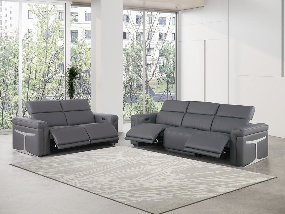 Two Piece Dark Gray Italian Leather Five Person Seating Set
