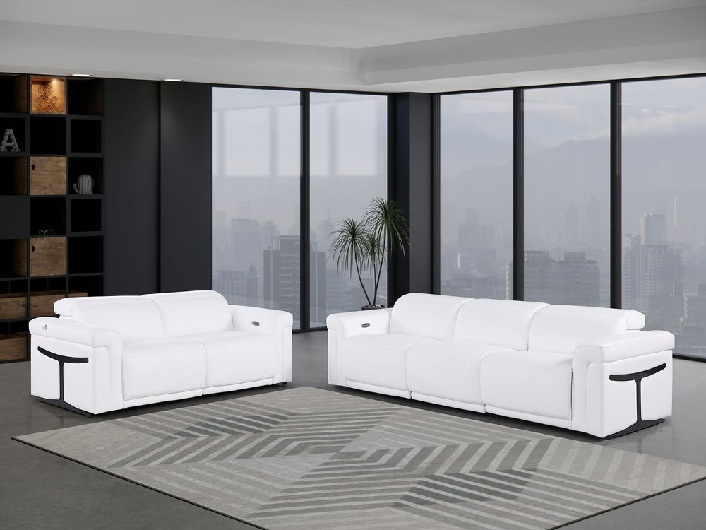 Two Piece White Italian Leather Five Person Seating Set