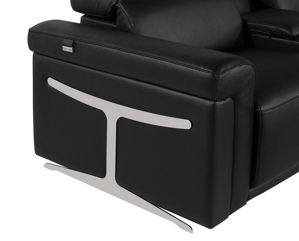 Two Piece Black Italian Leather Five Person Seating Set