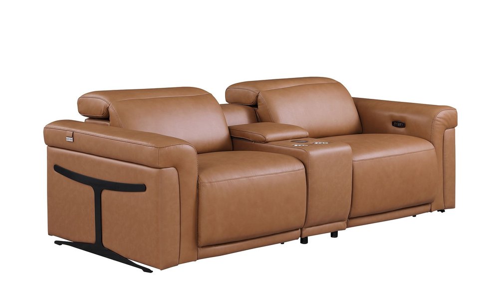 Two Piece Chestnut Italian Leather Five Person Seating Set