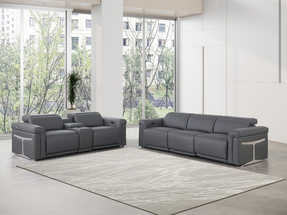 Two Piece Dark Gray Italian Leather Five Person Seating Set
