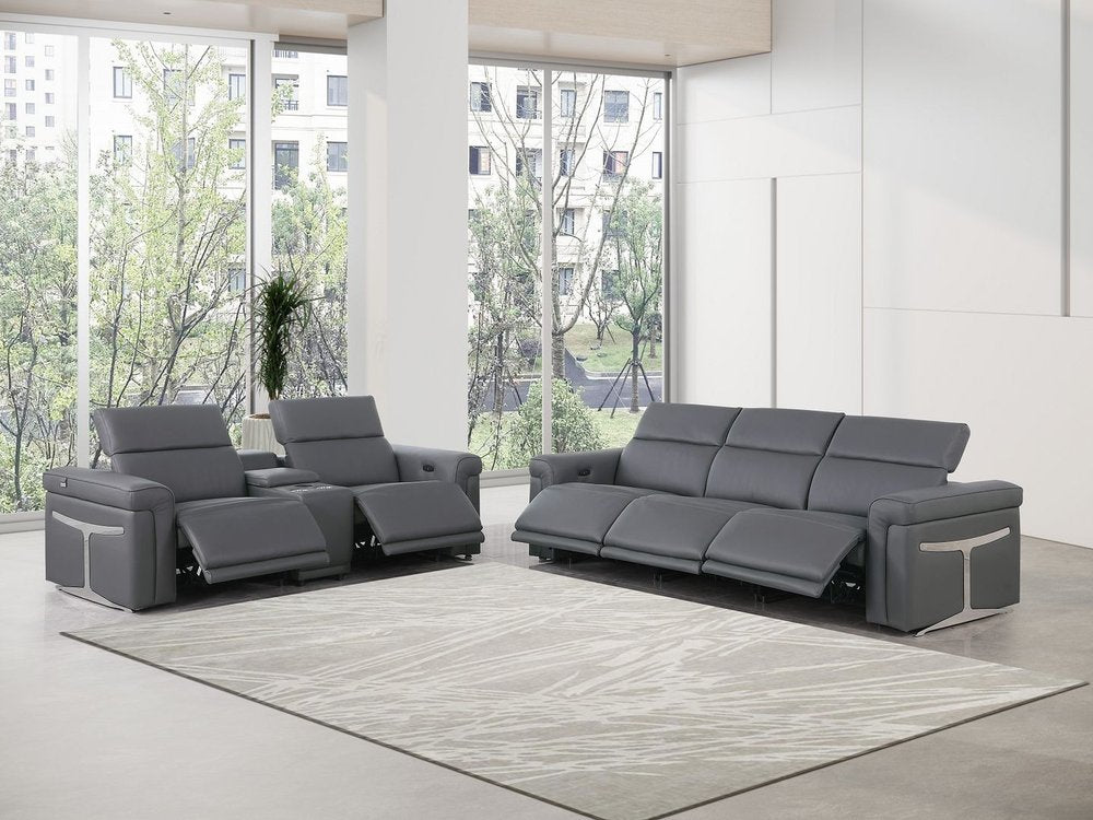Two Piece Dark Gray Italian Leather Five Person Seating Set