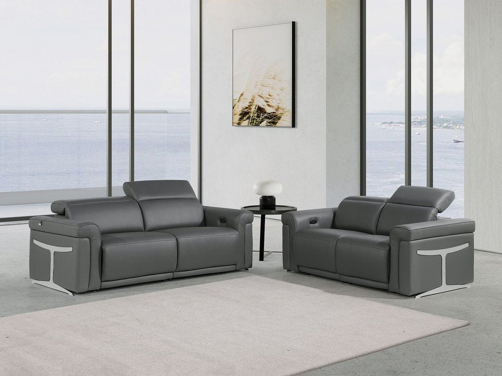 Two Piece Dark Gray Italian Leather Five Person Seating Set