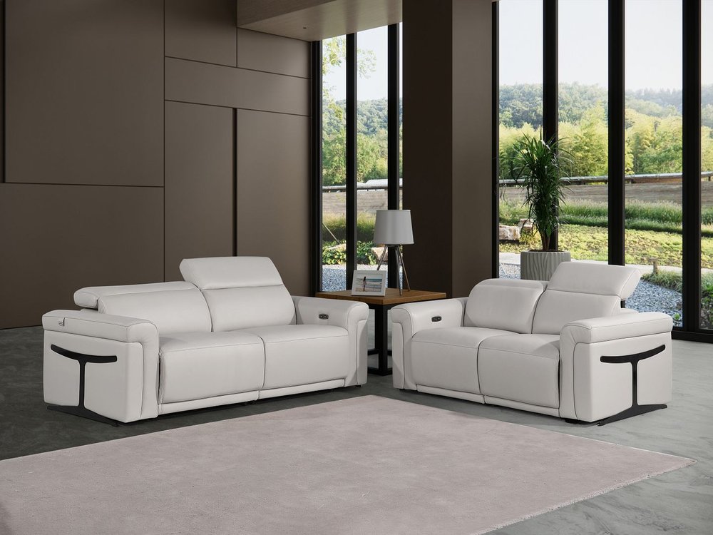 Two Piece Dark Gray Italian Leather Five Person Seating Set