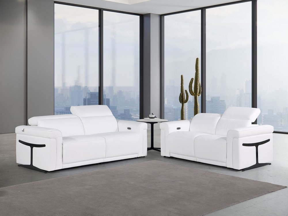 Two Piece White Italian Leather Five Person Seating Set