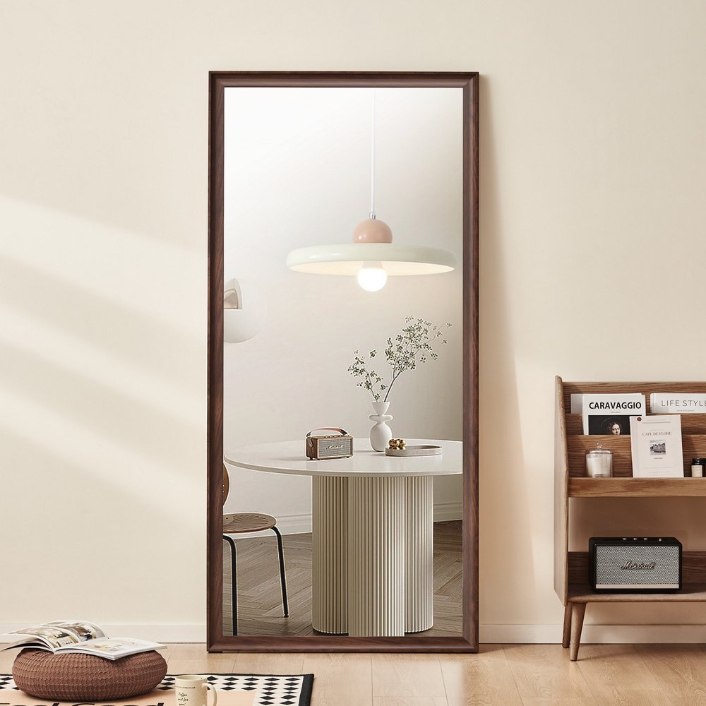 71" Brown Wood Wall Mounted And Leaning Framed Full Length Mirror