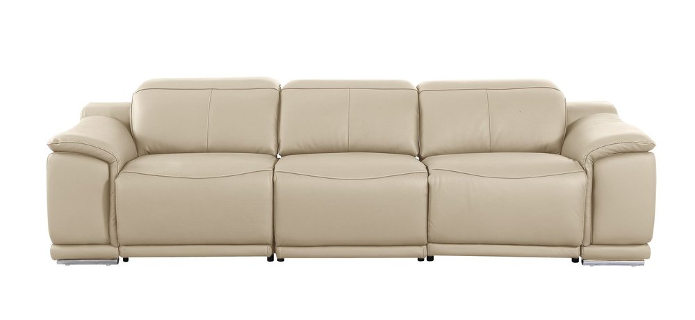 Three Piece Beige Genuine Leather Six Person Seating Set