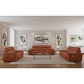 Three Piece Camel Genuine Leather Six Person Seating Set