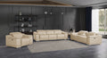 Three Piece Beige Genuine Leather Six Person Seating Set