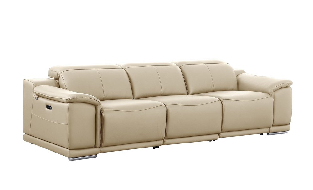 Three Piece Beige Genuine Leather Six Person Seating Set