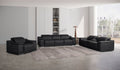 Three Piece Black Genuine Leather Six Person Seating Set