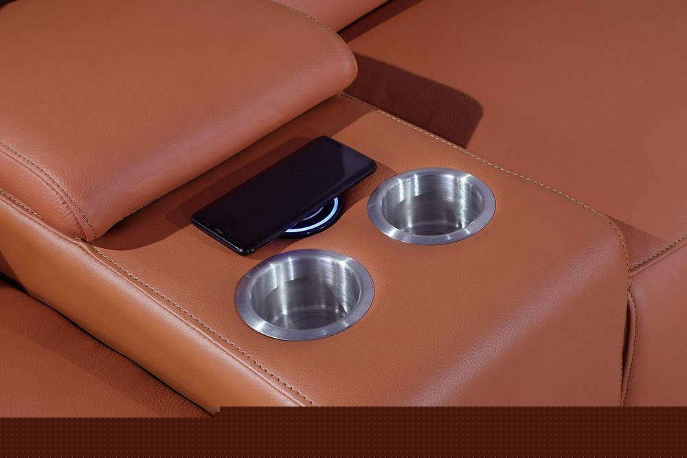 Three Piece Camel Genuine Leather Six Person Seating Set