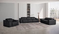Three Piece Black Genuine Leather Six Person Seating Set