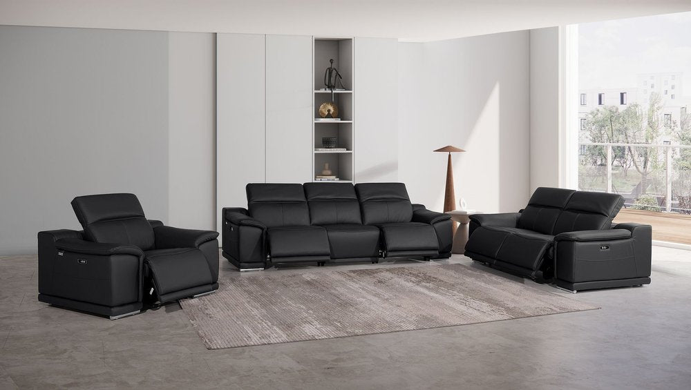 Three Piece Black Genuine Leather Six Person Seating Set