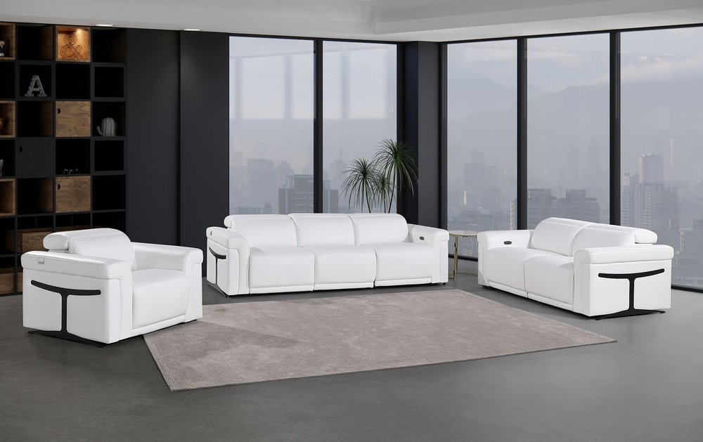 Three Piece White Italian Leather Six Person Seating Set