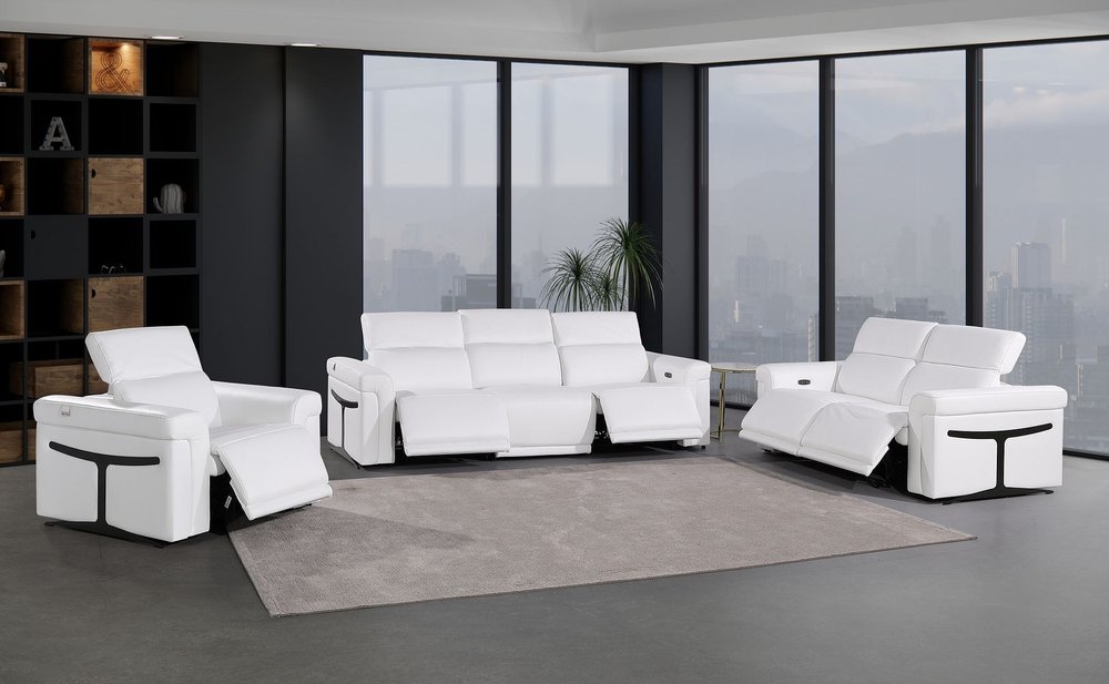 Three Piece White Italian Leather Six Person Seating Set