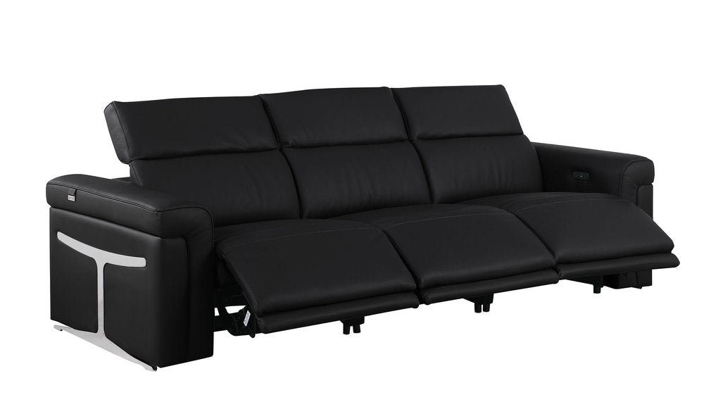 Three Piece Black Italian Leather Six Person Seating Set
