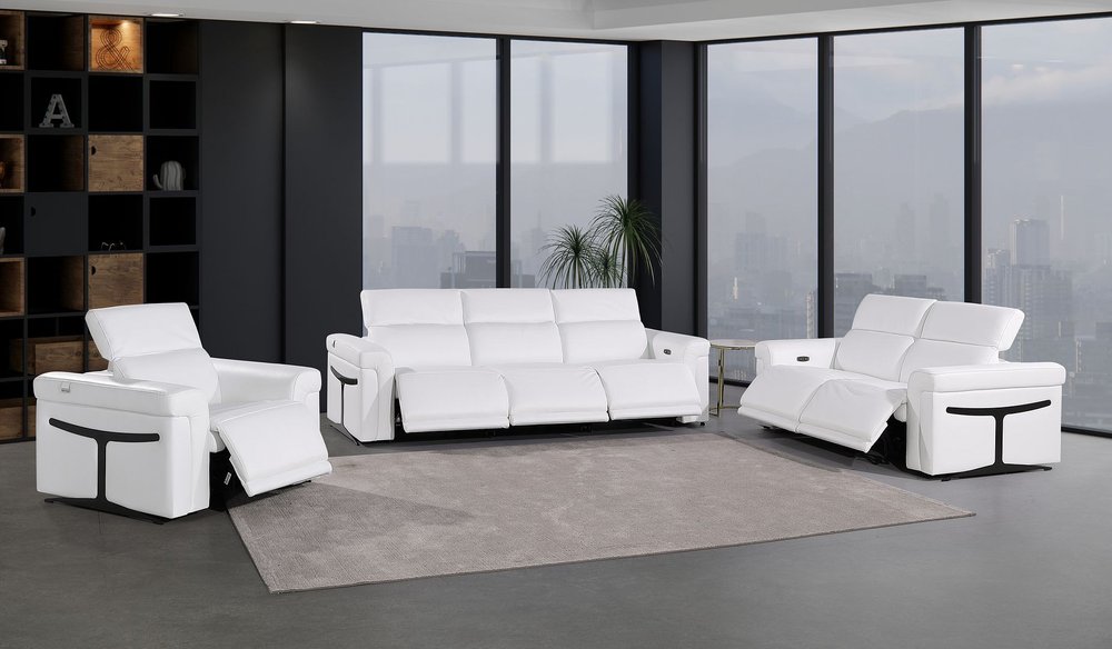 Three Piece White Italian Leather Six Person Seating Set