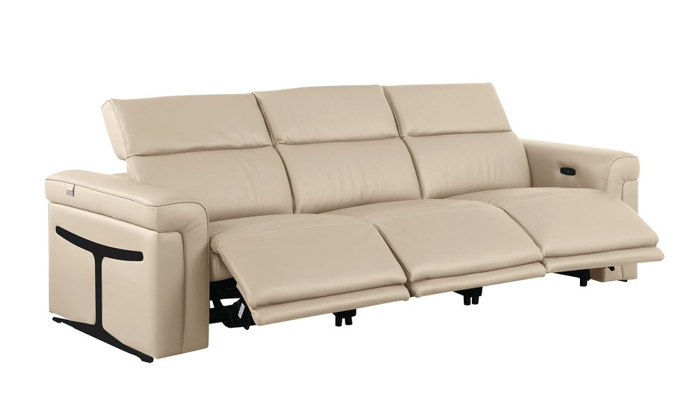 Three Piece Beige Italian Leather Six Person Seating Set