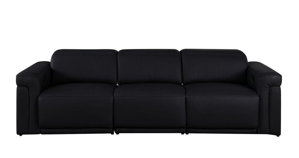 Three Piece Black Italian Leather Six Person Seating Set