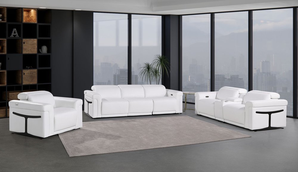 Three Piece White Italian Leather Six Person Seating Set