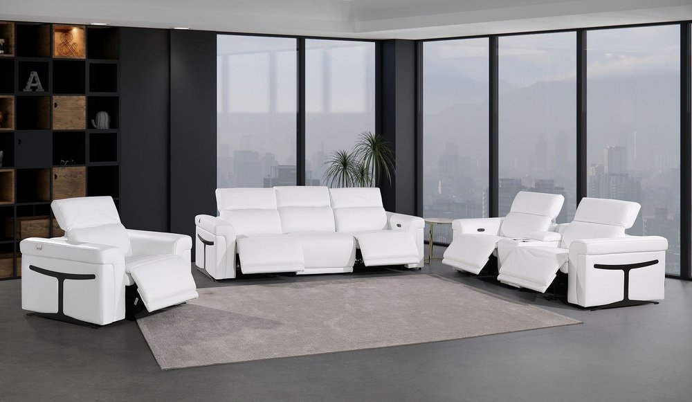 Three Piece White Italian Leather Six Person Seating Set