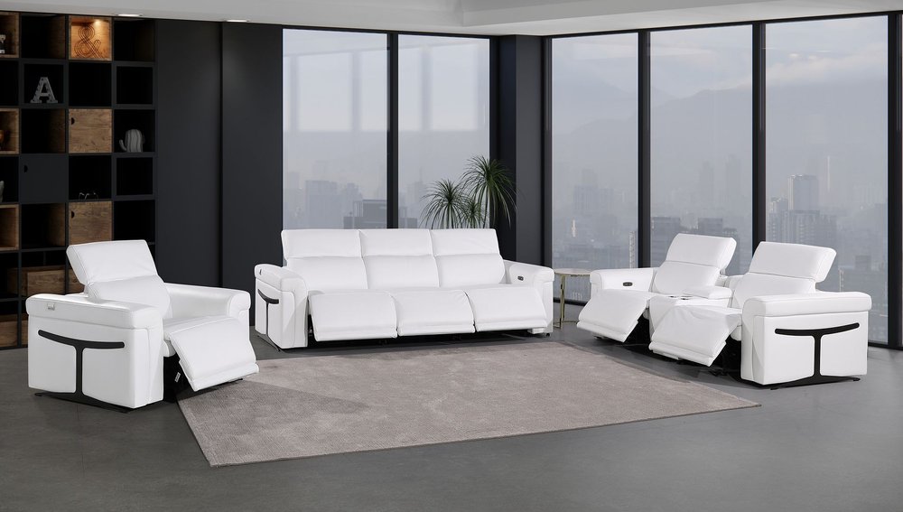Three Piece White Italian Leather Six Person Seating Set