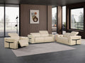 Three Piece Beige Italian Leather Six Person Seating Set