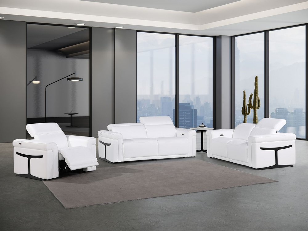 Three Piece White Italian Leather Six Person Seating Set