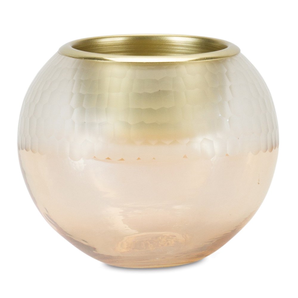 Set of Two Gold Abstract Glass Tabletop Votive Candle Holders