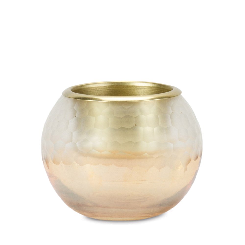 Set of Two Gold Abstract Glass Tabletop Votive Candle Holders