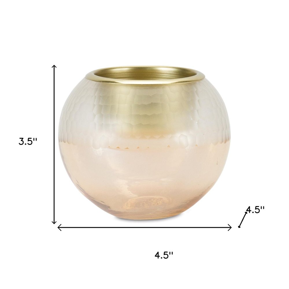 Set of Two Gold Abstract Glass Tabletop Votive Candle Holders