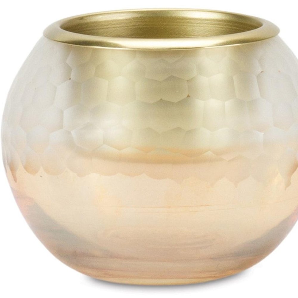 Set of Two Gold Abstract Glass Tabletop Votive Candle Holders
